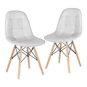Kit - 2 X Cadeiras Estofadas Eames Eiffel Botonê - Base De Madeira Clara - Cinza Claro