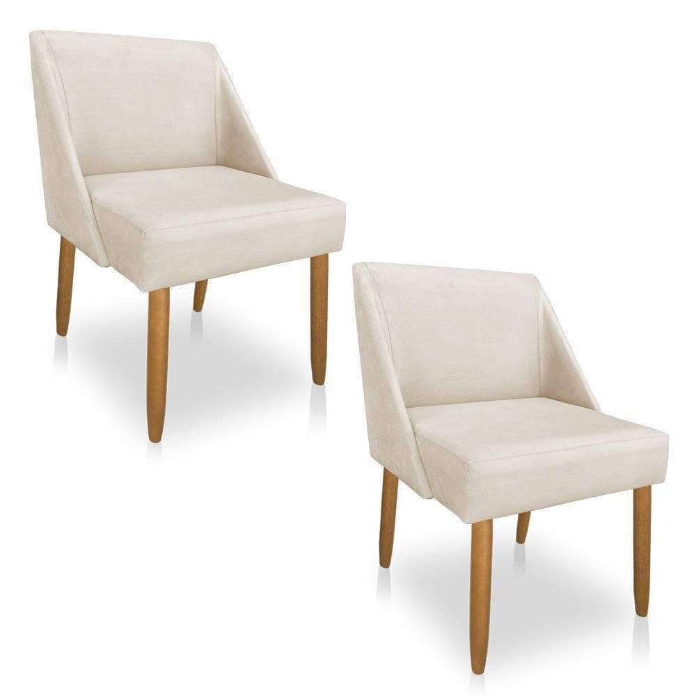 Kit 02 Cadeiras Poltona Juliana Suede Bege Pés Palito Castanho