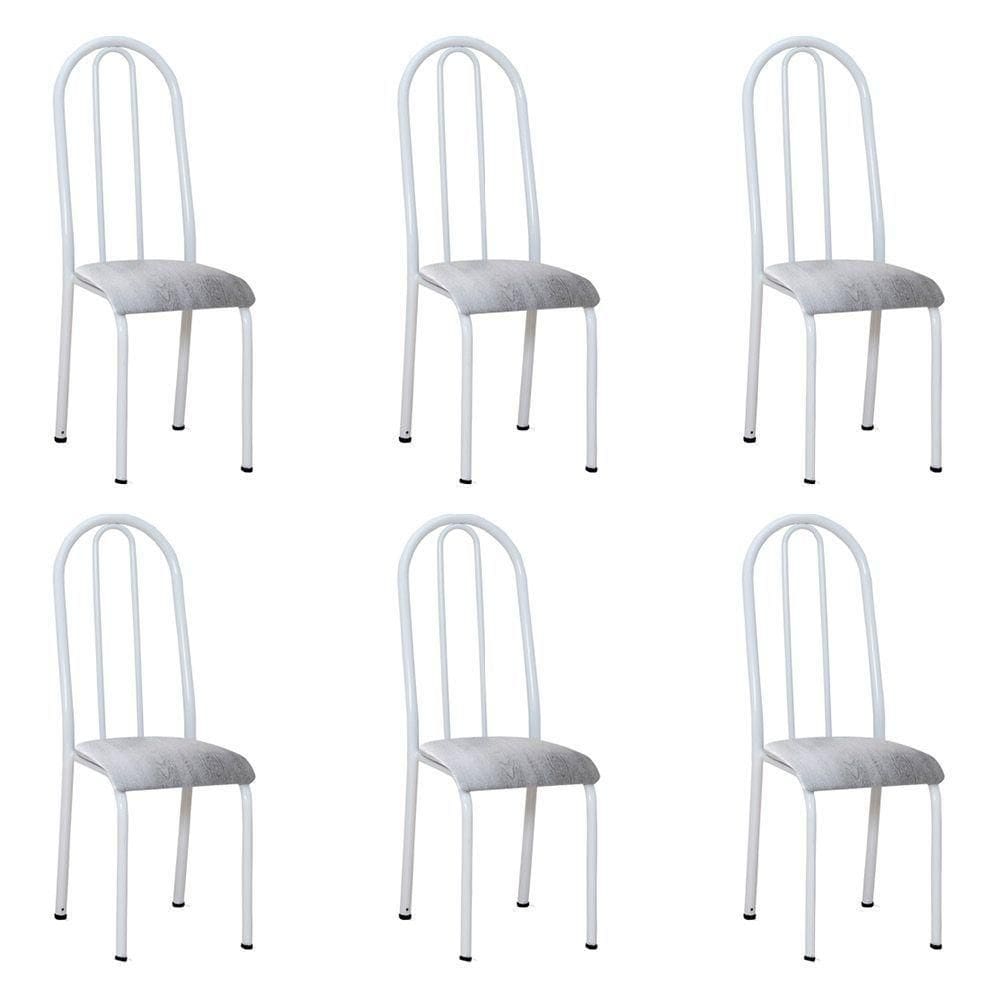 Kit 6 Cadeiras De Cozinha Flórida Estampado Prata Pés De Ferro Branco
