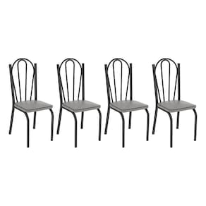 Kit 6 Cadeiras De Cozinha Alabama Estampado Platina Pés De Ferro Preto