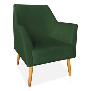 Poltrona Decorativa Julia Veludo Verde Pés Palito Castanho