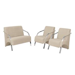 Conjunto Vênus Braço Alumínio D Salla Suede 2 Poltronas De 1 Lugar E 1 De 2 Lugares