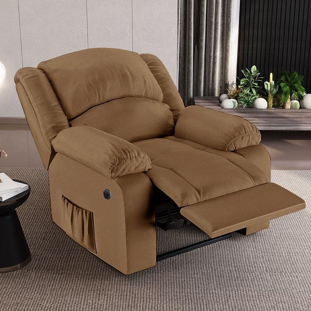 Poltrona Do Papai Reclinável Sala De Cinema Barcelona Elétrica Pu Caramelo