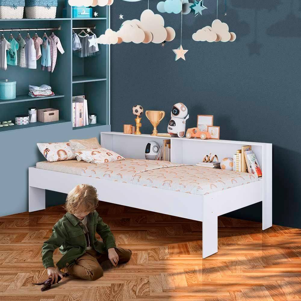 Cama Infantil Solteiro com Nichos Branco Sunset Jm Móveis - Branco