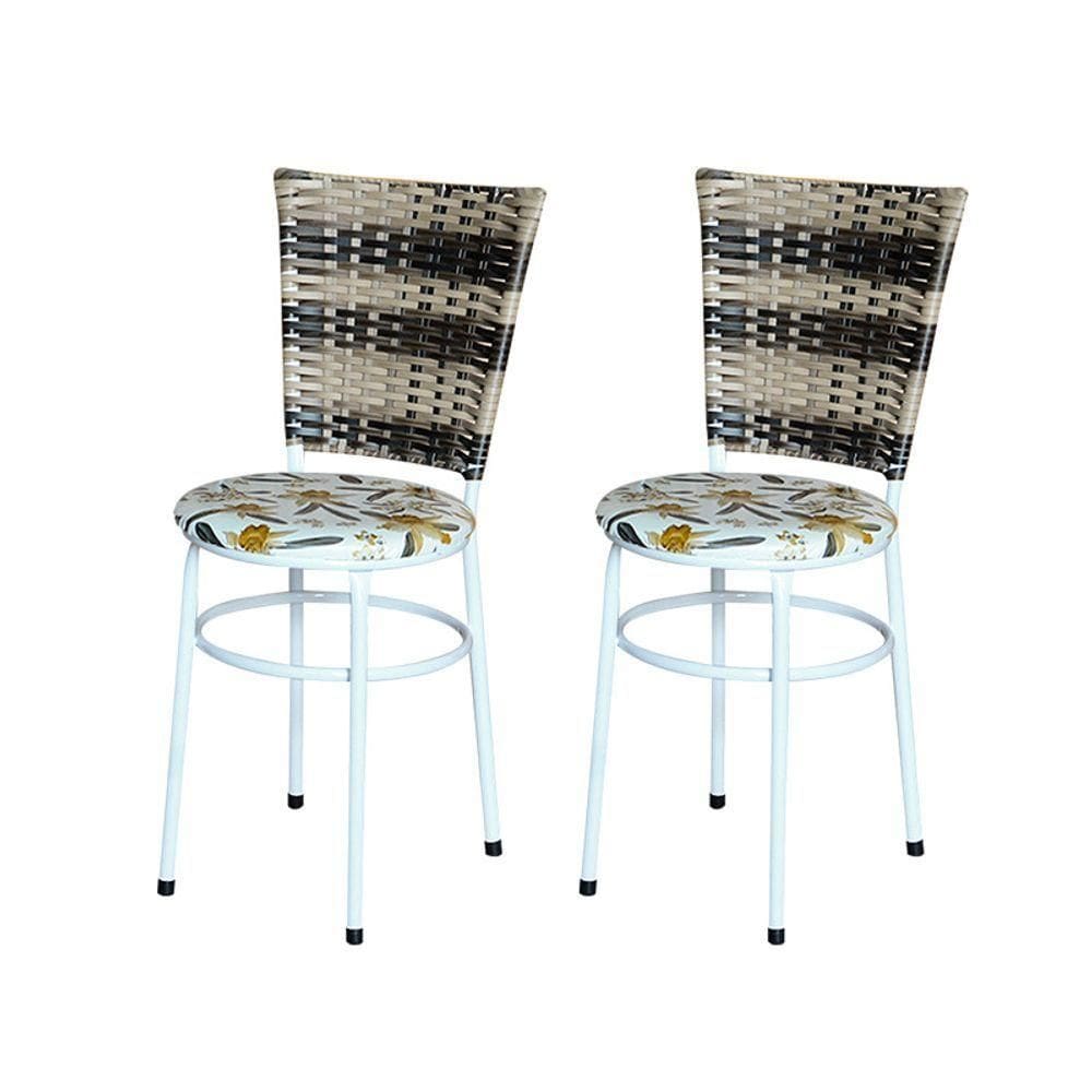 2 Cadeiras Branca Para Cozinha Hawai Cappuccino Premium Assento Floral Cor:floral Orquídea