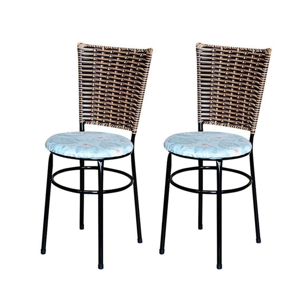 2 Cadeiras Preta Para Cozinha Hawai Avelã Assento Floral Cor:floral Gelo