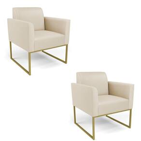 Kit 2 Poltronas Base Industrial Dourado Marisa Corino Bege D03 - D`rossi