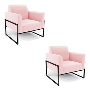 Kit 2 Poltronas Base Industrial Alta Preto Marisa Suede Rosa Bebê D03 - D\`rossi