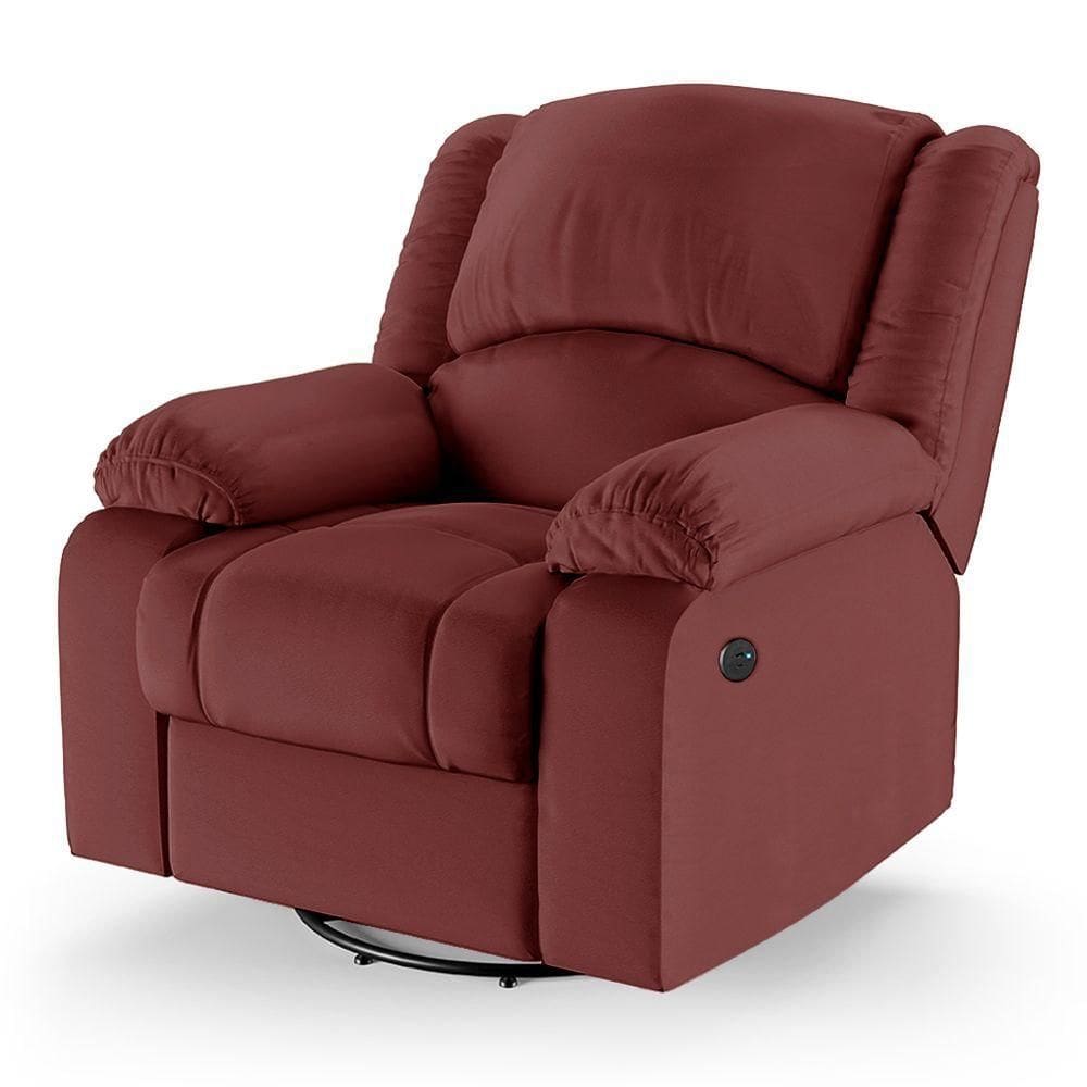 Poltrona Do Papai Reclinável Melim Glider Giratória Usb Pu Vermelho Fh1 - D`rossi