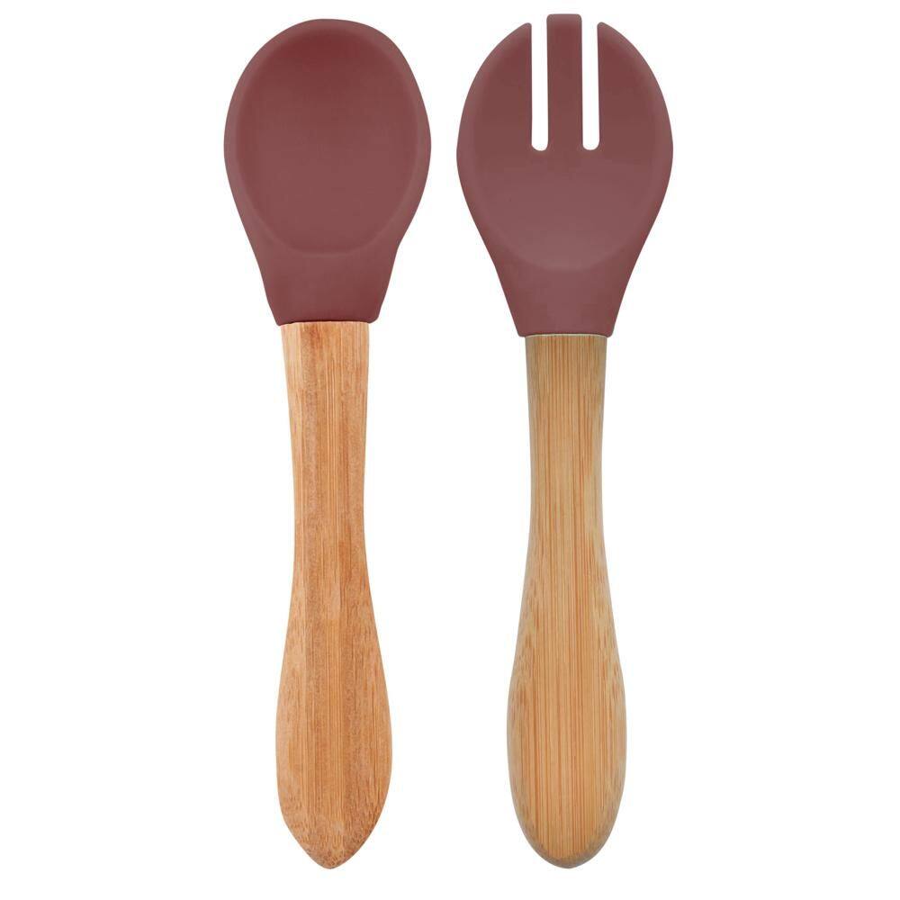 Colher e Garfo Silicone e Bambu Dig In Velvet Rose - Minikoioi