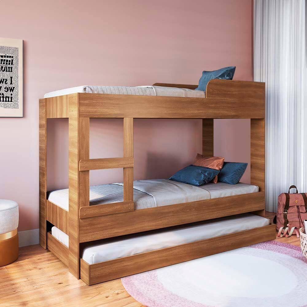 Beliche Solteiro com Cama Auxiliar Nogal Yuma Art In Móveis - Marrom