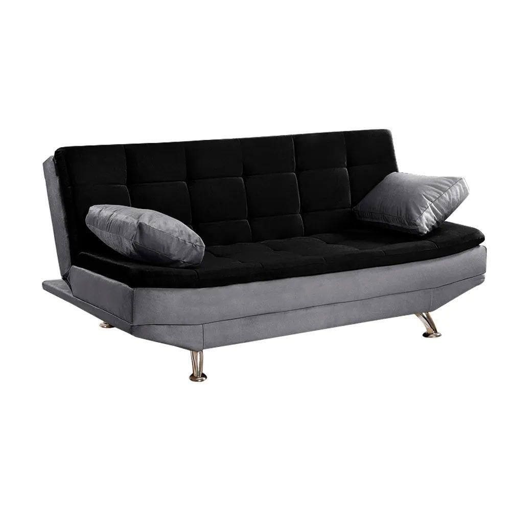 Sofá Cama Valencia 3 Lugares Reclinável Shop Das Cabeceiras Preto Com Chumbo