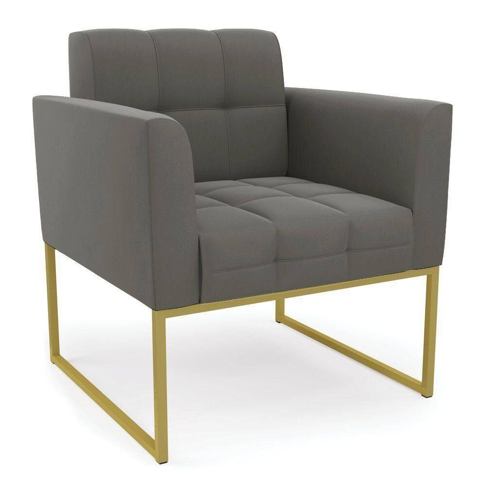 Poltrona Elisa Suede Base Metálica Industrial Dourado - D`rossi Cor Grafite
