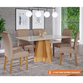 Conjunto Sala De Jantar Patricia 160X80 Tampo Mdf/Vidro 6 Cad. Fernanda Cimol Nature/Offwhite