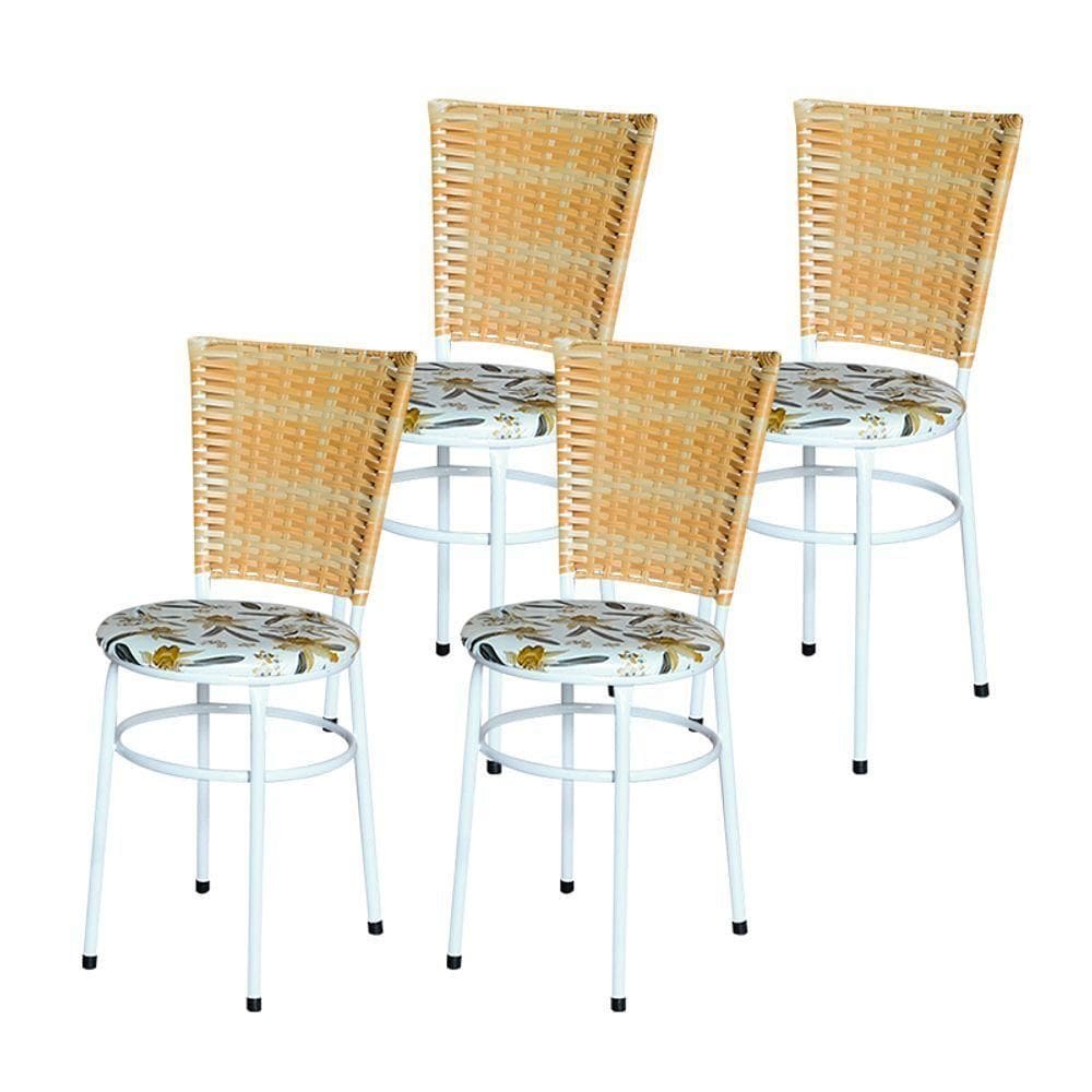 4 Cadeiras Para Mesa Branca Hawai Palha Com Assento Floral Cor:floral Orquídea