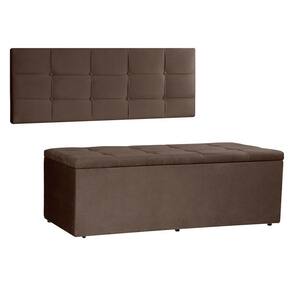 Kit Painel E Calçadeira Baú Solteiro 0,90m Roma Suede - Pallazio Cor Marrom