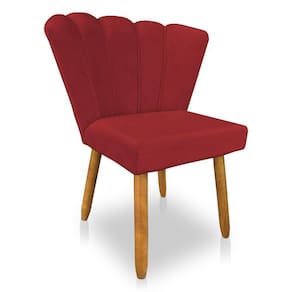 Cadeira Poltrona Flor Veludo Pés Palito Castanho Vermelho