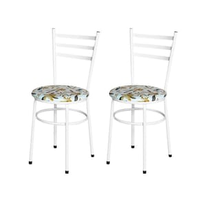 2 Cadeiras Para Mesa Epoxi Branca Assento Estampado Cor:floral Orquídea