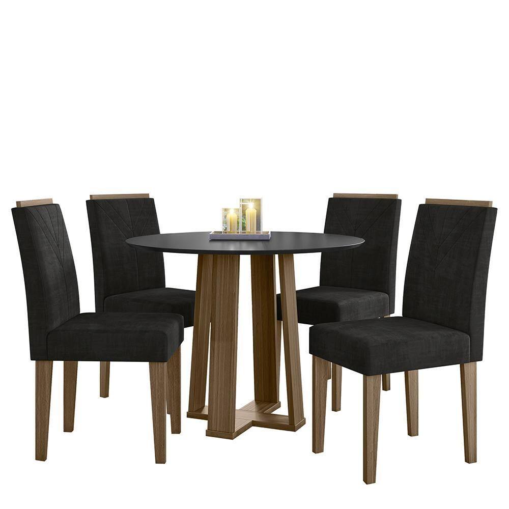 Mesa de Jantar Isabela 100x100 com 4 Cadeiras Amanda - New Ceval - Preto