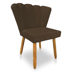 Cadeira Poltrona Flor Veludo Marrom Pés Palito Castanho