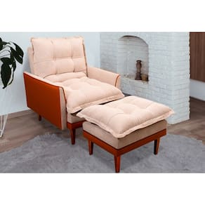 Poltrona Hellen Com Puff Classic 01 Platinum Bege / Caramelo Fosco