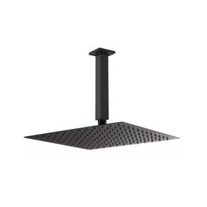Ducha Chuveiro Slim Preto Quadrado Metal 25X25 Braço De Teto
