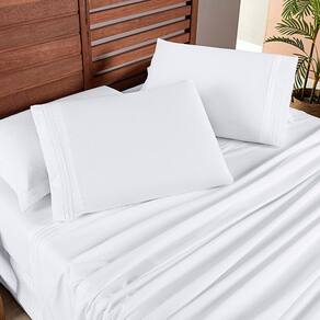 Jogo Cama Lençol Honore Queen Micro Percal 200 Fios c/ Detalhes Bordados 4 Peças - Branco Neve