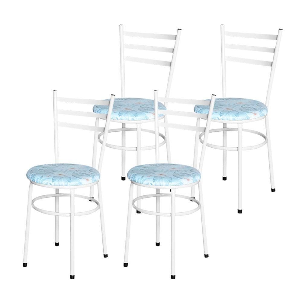 4 Cadeiras Para Cozinha Epoxi Branca Assento Floral Cor:floral Gelo