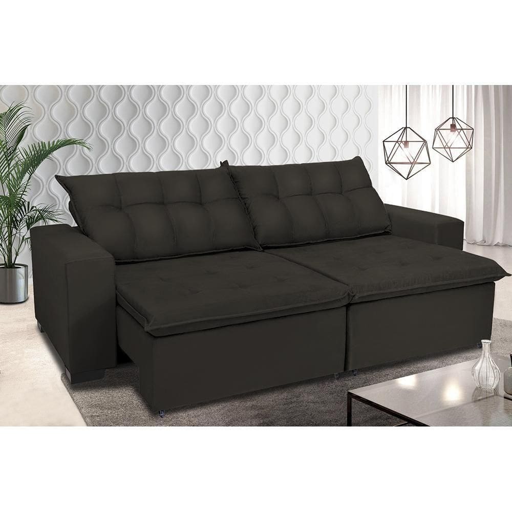 Sofá Retrátil E Reclinavel Oklahoma 2,42 Mts Com Molas E Pillow No Assento Tecido Suede Café