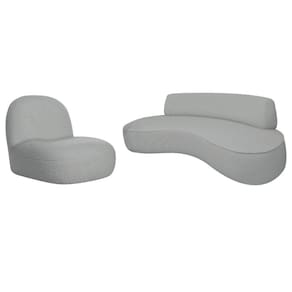 Sofá Curvo 200cm 3 Lugares E 1 Poltrona Amsterdã Bouclé - Doce Sonho Móveis Cor Cinza