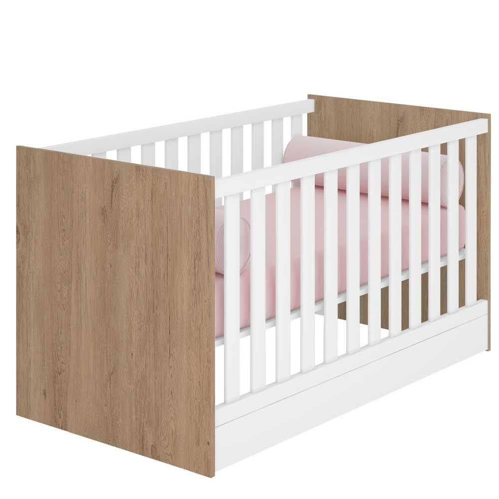 Berço Mini Cama Americano Doce Sonho Carvalho Rústico Toq Branco Qmovi - Blush