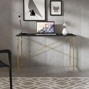 Escrivaninha Steel 90 Cm Estilo Industrial Com Pés Em Aço Dourado/preto Dourado/preto