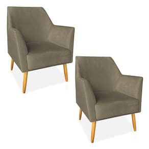 Kit 02 Poltronas Decorativa Julia Veludo Pés Palito Castanho Capuccino