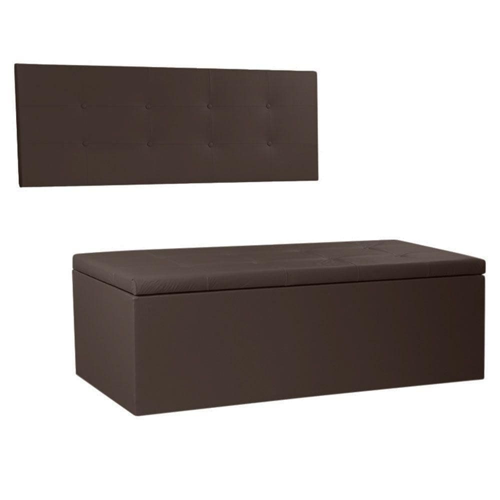 Kit Painel E Calçadeira Baú Casal 1,40m Berlim Corano Marrom - Pallazio