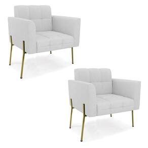 Poltrona Pé De Ferro Dourado Para Sala Kit 2 Elisa Linho D03 - D`rossi Cor A05 Cinza