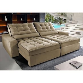 Sofá Retrátil E Reclinável Com Molas Ensacadas Cama Inbox Gold 2,72m Tecido Suede Velusoft Castor