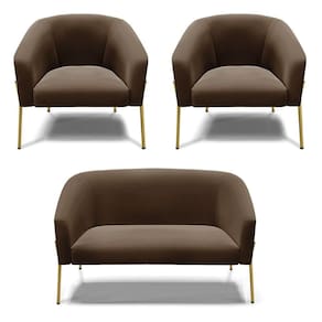 Sofá Namoradeira E 2 Poltronas Pé De Ferro Dourado Stella Suede D03 - D`rossi Cor Marrom