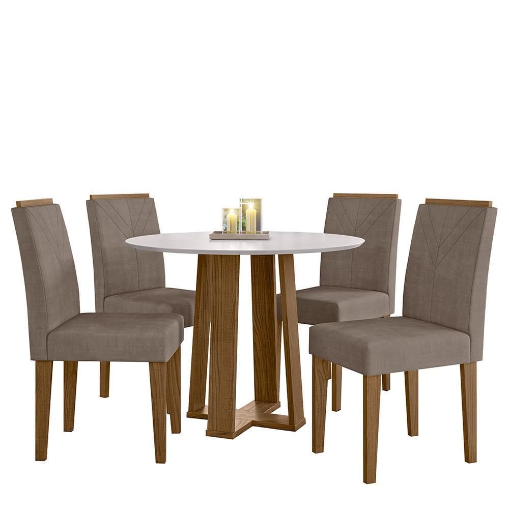 Mesa de Jantar Isabela 100x100 com 4 Cadeiras Amanda - New Ceval - Marrom