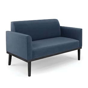 Sofá Namoradeira Base De Madeira Fixa Preto Marisa Suede D03 - D`Rossi Azul Marinho