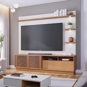 Home Theater 1 Porta Ripada Deslizante Tv 70" Campeche Freijó Off White Matte