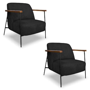 Kit 2 Poltronas Decorativa Celeste Linho Bouclê Base De Ferro Preto - Pallazio Cor Preto