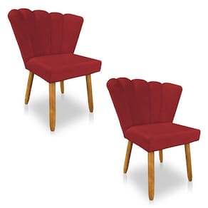 Kit 02 Cadeiras Poltrona Flor Veludo Vermelho Pés Palito Castanho