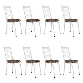 Kit 8 Cadeiras De Cozinha Delaware Estampado Mosaico Palha Pés De Ferro Branco
