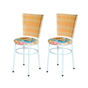 2 Cadeiras Para Cozinha Branca Hawai Palha Assento Floral Cor:happy Hour