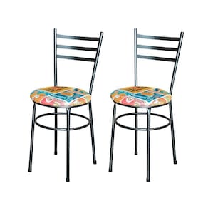 2 Cadeiras Para Cozinha Epoxi Preta Craqueada Assento Floral Cor:happy Hour