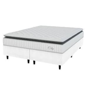 Cama Box Colchão Casal Queen Molas Ensacadas City Pillow Top 158x198x61cm Linho Branco / Preto Hellen Branco/pre
