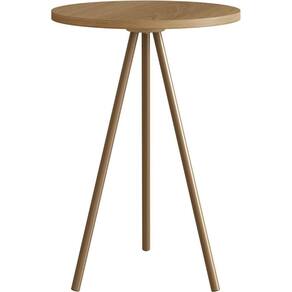 Mesa Lateral Redonda Artesano 48,5 Cm (altura) Em Mdp Estrutura Metálica Em Aço Dourado