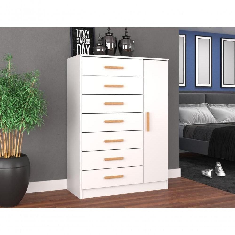 Cômoda New Mônaco 1 Porta E 7 Gavetas - Branco Branco