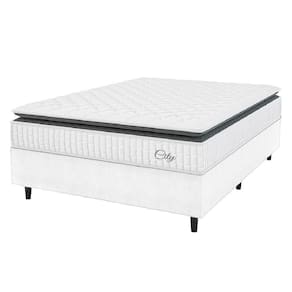 Cama Box Colchão Casal Molas Ensacadas City Pillow Top 138x188x61cm Linho Branco / Preto Hellen Branco/pre