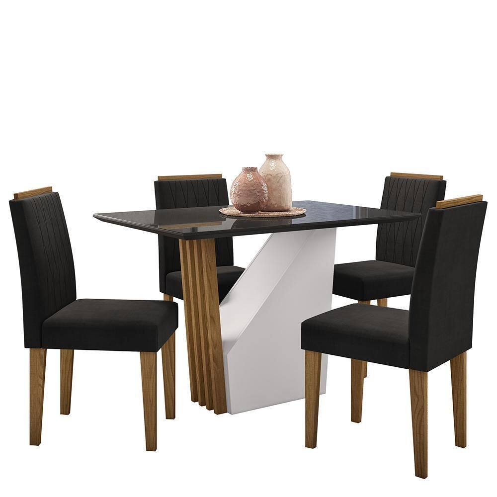 Mesa de Jantar Veneza 120x80 com 4 Cadeiras Ana - New Ceval - Preto